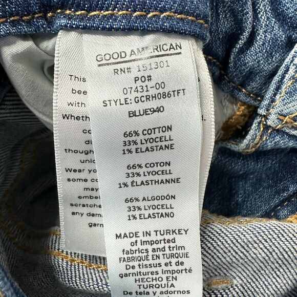 Good American Classic Raw Hem High Rise Jeans Skinnyish Fit Blue940 0/25 NWT - Picture 12 of 13